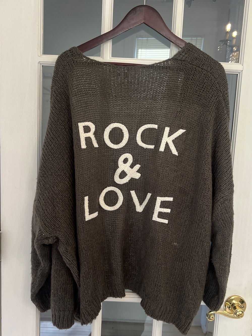 ELAN Women's Brown Chunky Knit Rock & Love Open Front Cardigan Sweater One Size